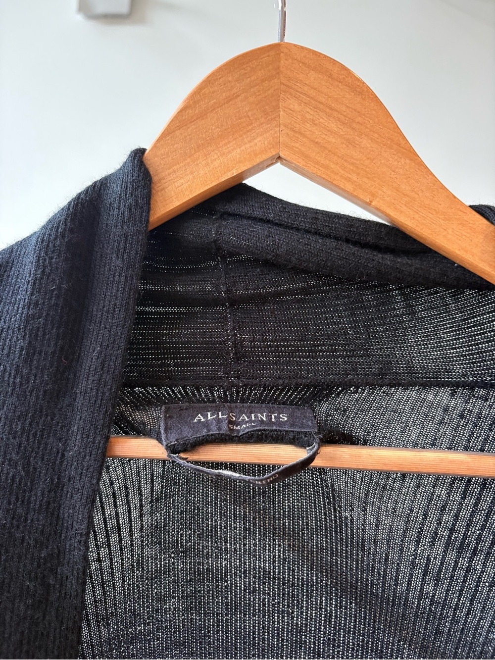 AllSaints Men’s Black Open-Front Cardigan - Picture 2 of 4